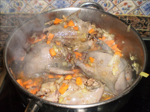 paloma torcaz con arroz y en su salsa