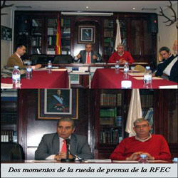 dos momentos de la reunion de rueda de prensa de la rfec y federacion de castilla la mancha